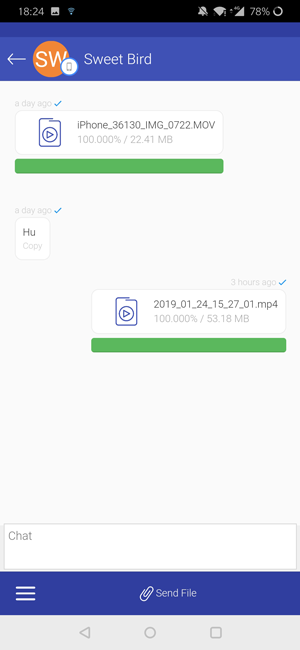 Transfer Files from Android to iOS without SHAREit- Chat Window