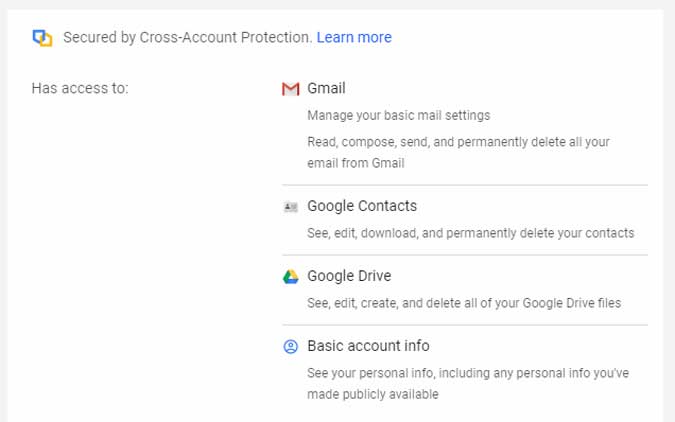app with access to gmail, contacts, drive, and account info. it can delete everything if it wants.