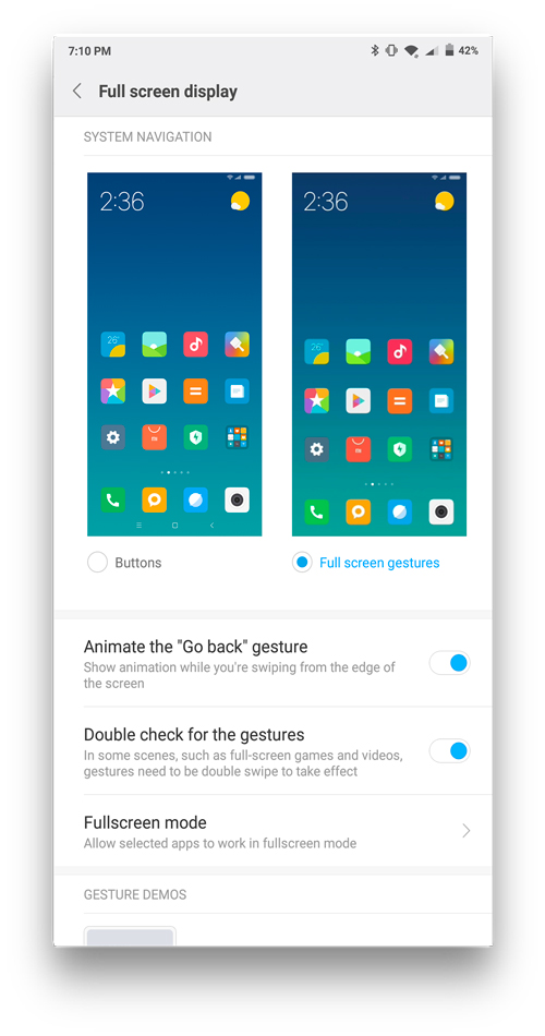 MIUI vs Stock Android- full screen gestures