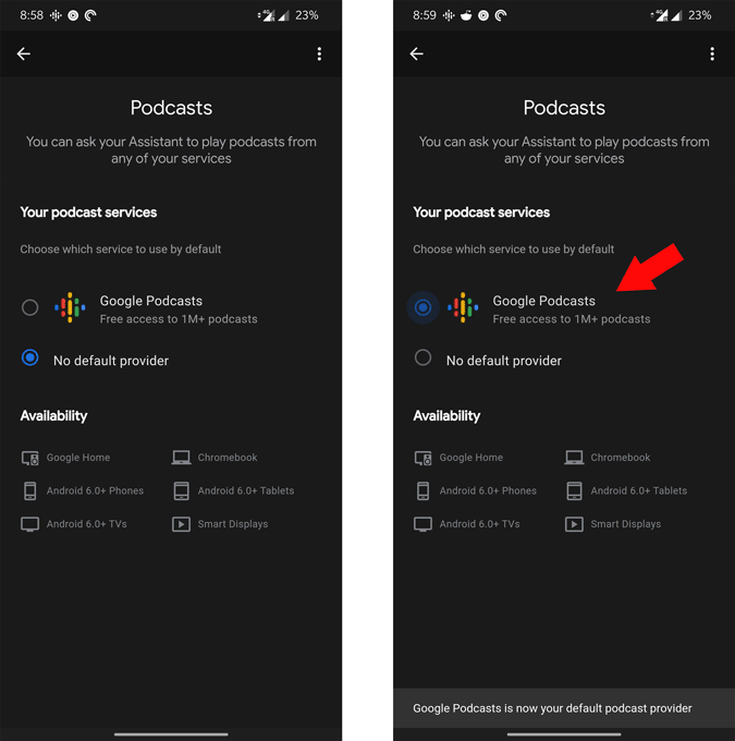 google assistant setting page