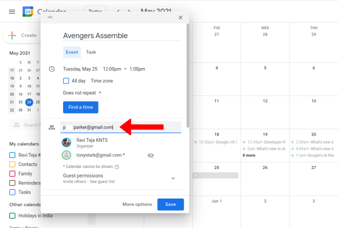 Adding guests to events on Google Calendar