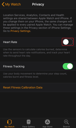 disable auto heart rate monitor- Heart rate toggled off