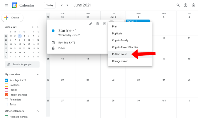 publishing event to public on Google calendar