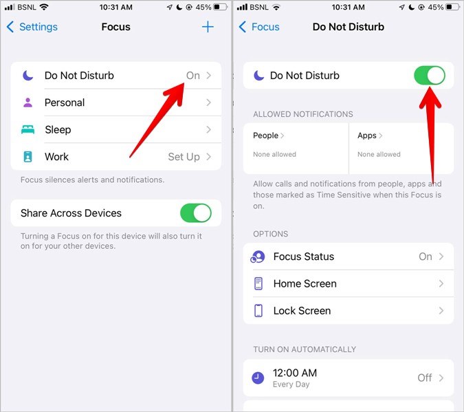 iOS 15 Notifications Turn off Focus Mode