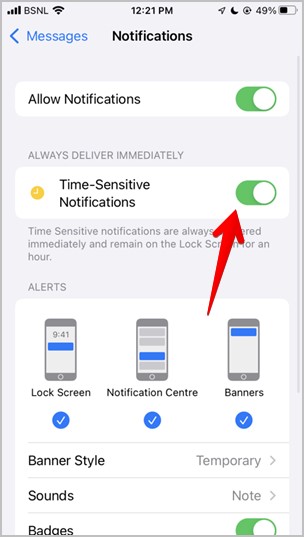 iPhone Notification Enable Time Sensitive