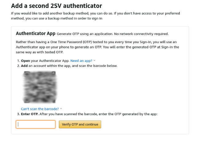 Adding Authenticator using QR Code on Amazon