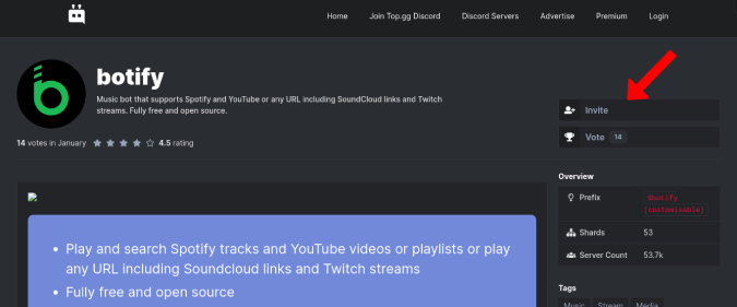 Inviting Botify to Discord 
