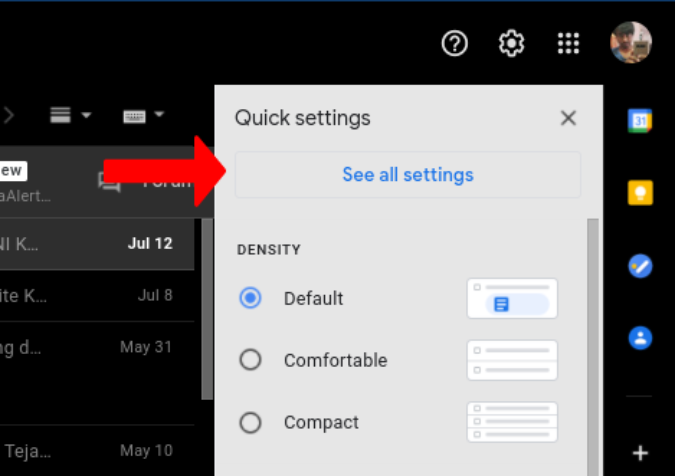 Opening all Settings on Gmail 