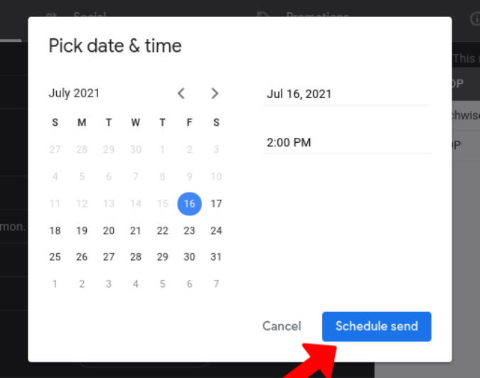 Schedule sending on Gmail 
