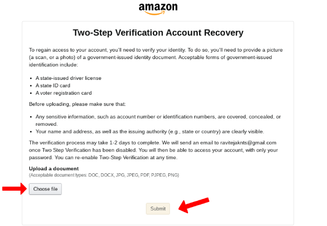 Two Step Verification Account Recovery on Amazon