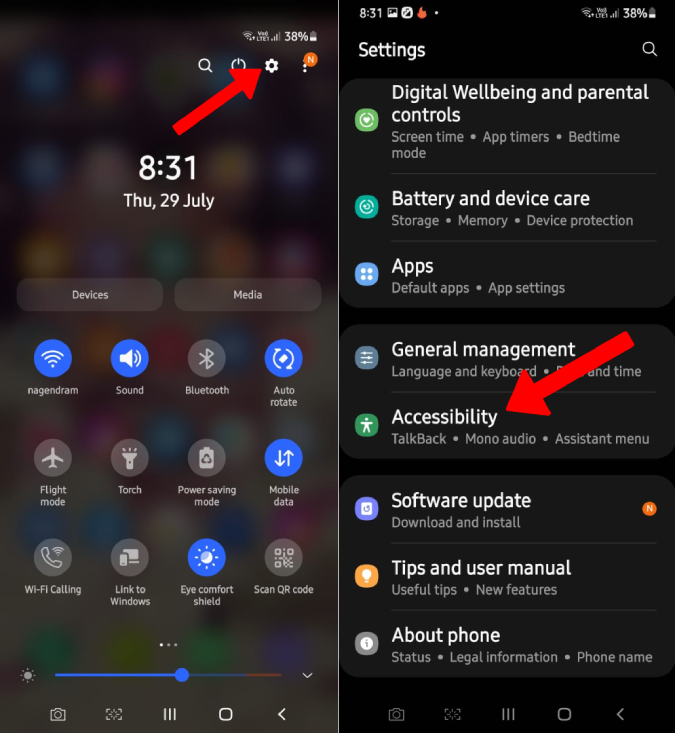 Opening Accessibility settings on Samsung