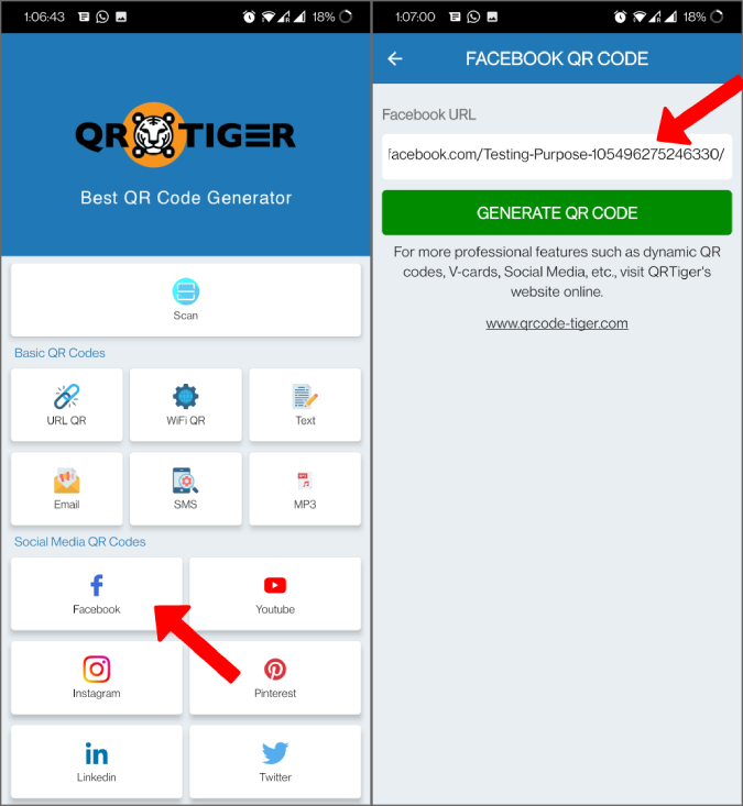 Creating Facebook QR Code with QR Tiger