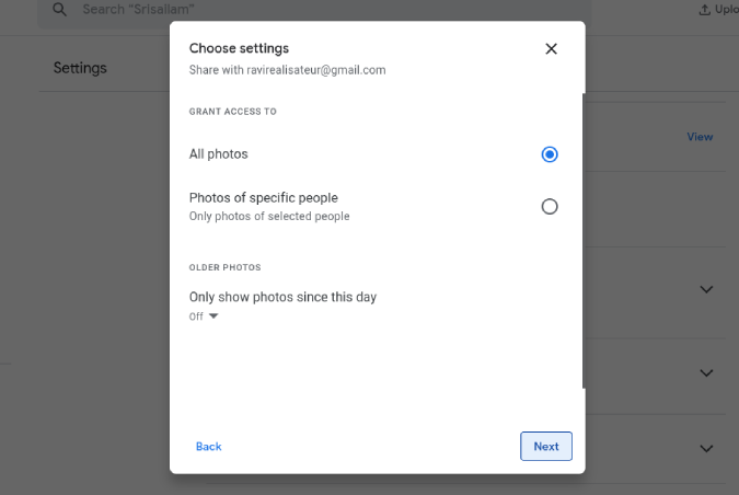 Choosing photos to share with partner account 