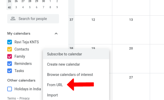 Adding new Calendar from URL on Google Calendar 