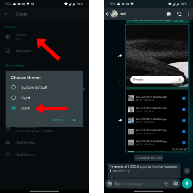 Enabling Dark Mode on WhatsApp on Android 