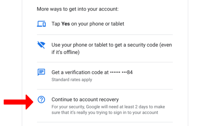 Account recovery on Google account 