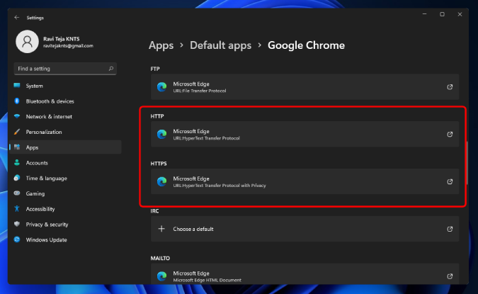 changing default browser settings on Windows 11