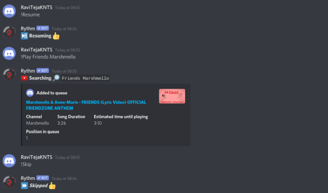 managing songs on Rythm in Discord