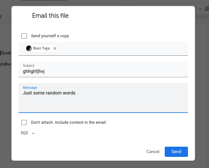 Emailing the Google Doc with subject, message ,etc on Google Docs