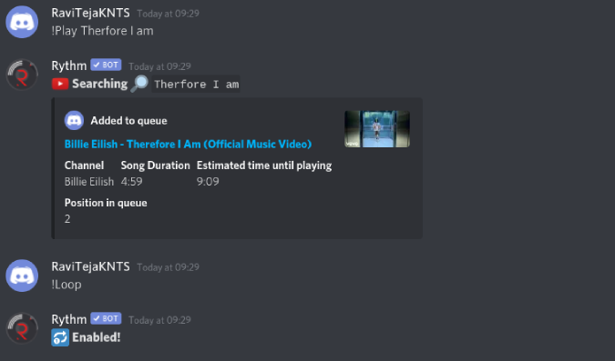Looping songs with rythm on discord