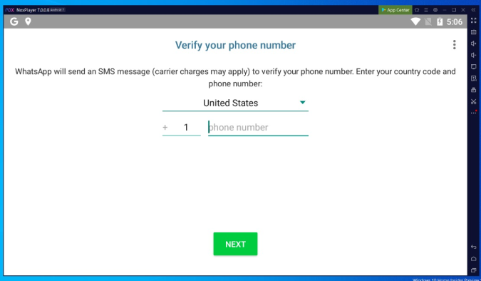 registering on WhatsApp in Nox Player