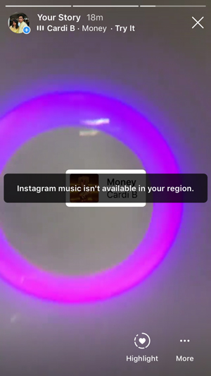 Instagram Music is not available in your region- not available
