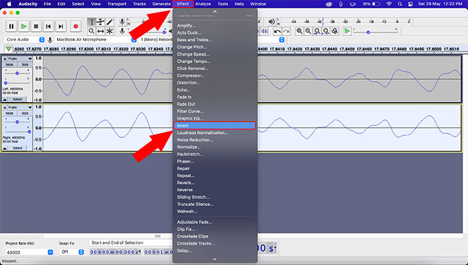 invert a wave in audacity