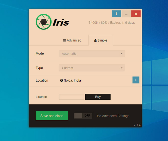 iris screen dimmer night mode settings