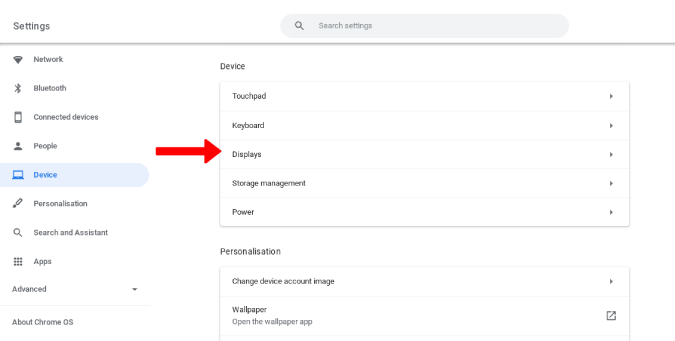 Changing display settings on Chromebook