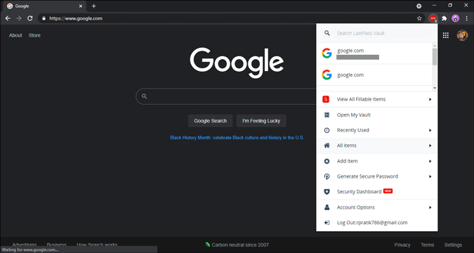 lastpass extension window in chrome