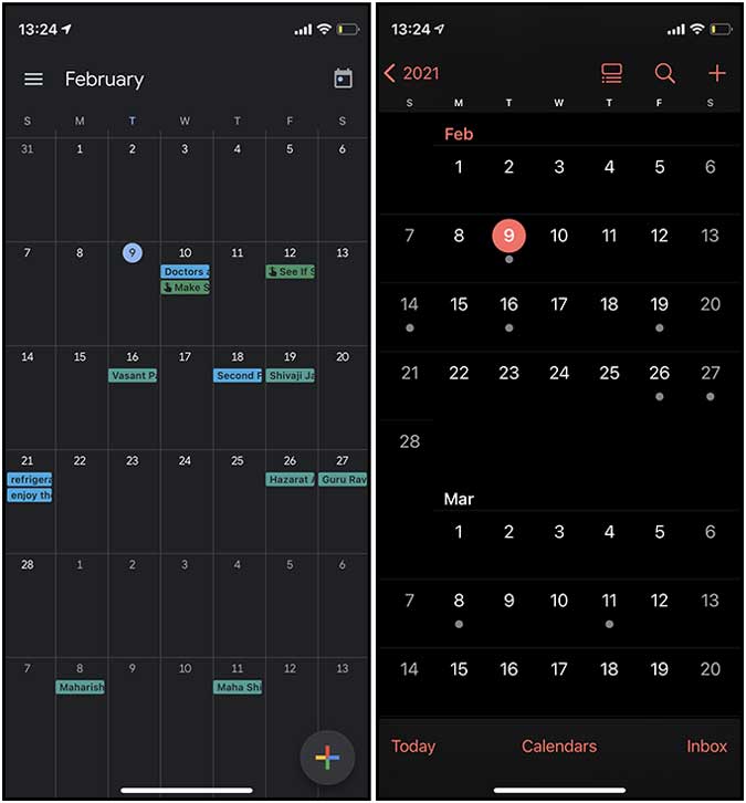 Google Calendar vs Apple Calendar: Layout on iPhone