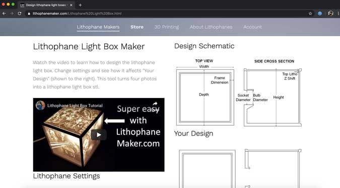 lithophanemaker website to make a light box
