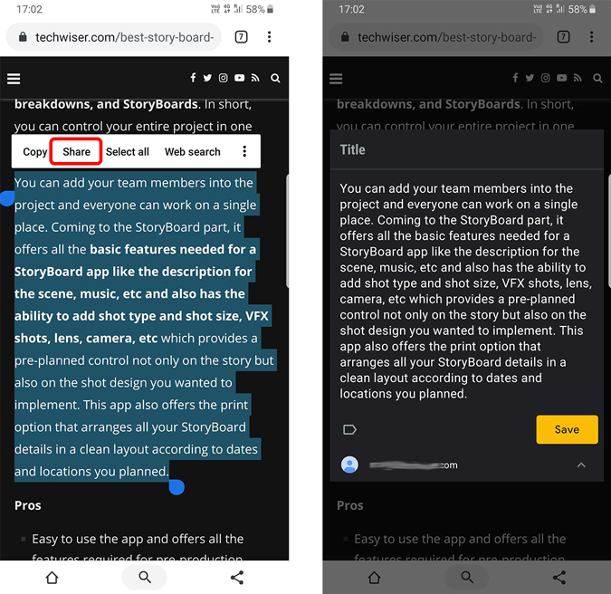 sharing text from other app to Google Keep