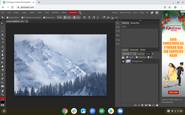 screenshot of snowy mountain in photopea image editor
