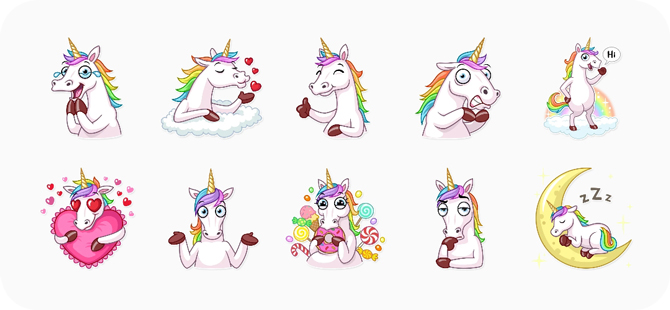 Screenshot of unicorn stickers