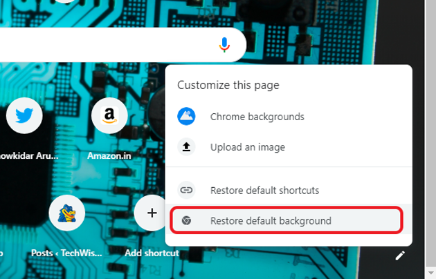 custom background on Google Chrome- reset