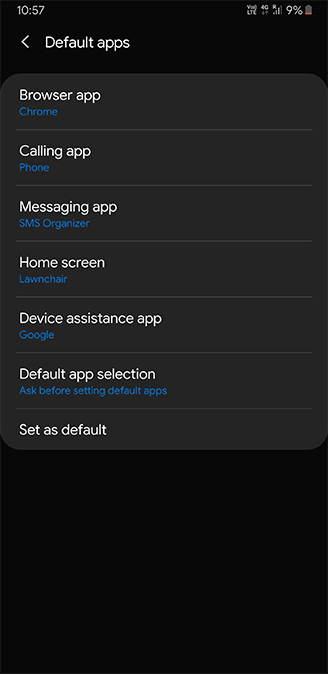 Samsung Default apps settings