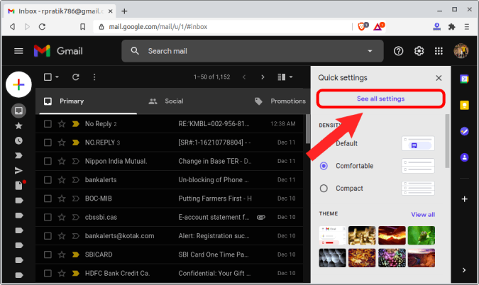 see all settings button on gmail
