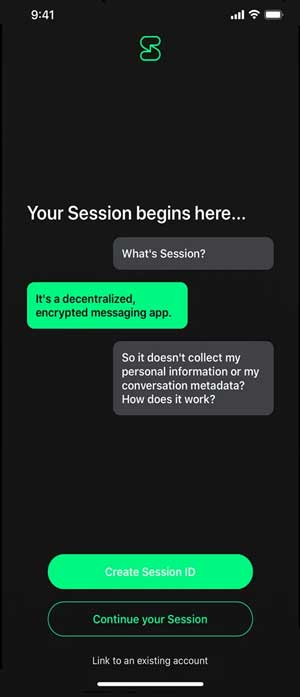 session app with ID and option to continue chat