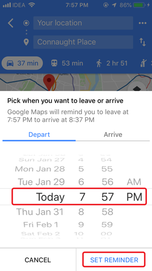 Google maps traffic reminder iPhone