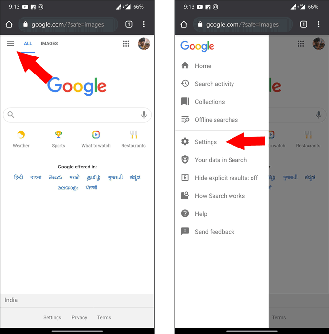 Opening Google Search Settings on Chrome