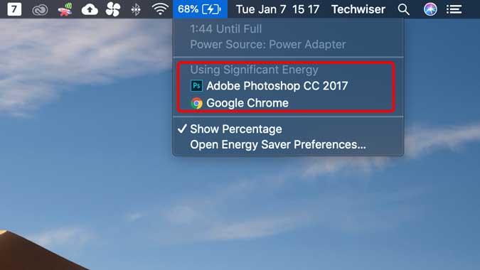 two apps Adobe Phototshop and Google Chrome consume significant battery