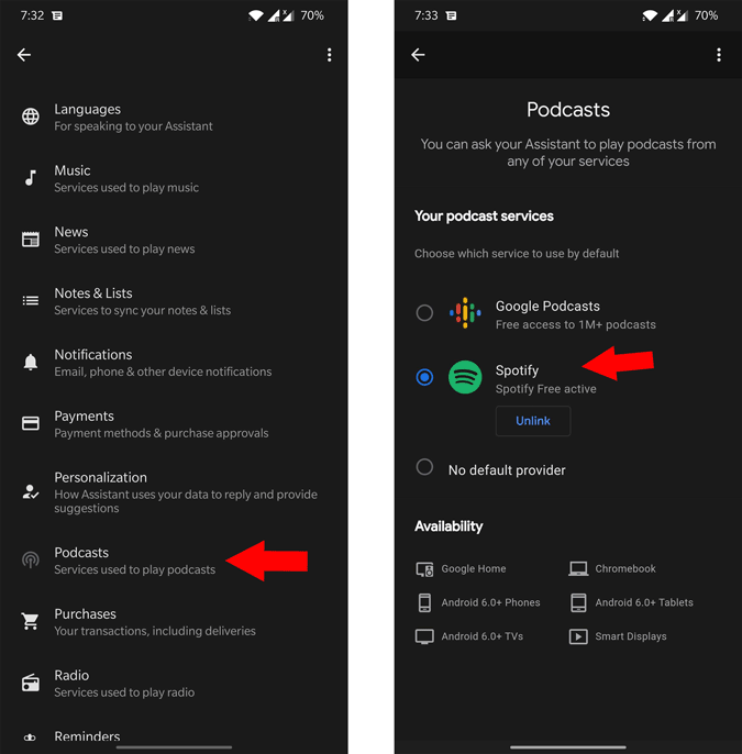 Setting Podcast on Google Assistant app