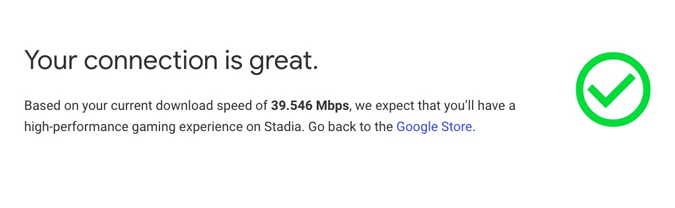 stadia Internet connection speed test