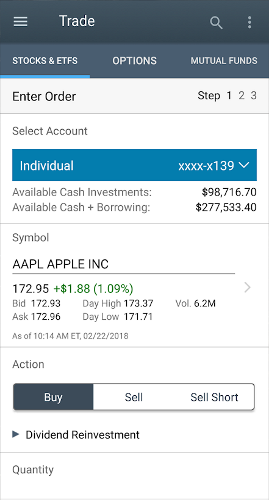 stock market app - Schwab Mobile