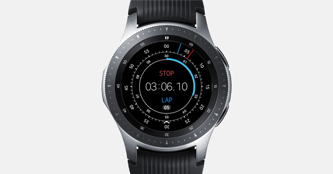 Screenshot of the Galaxy Watch with StopWatch showing 3 minute lap