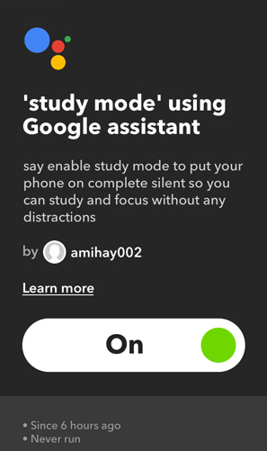 IFTTT Applets for Google Home- study mode