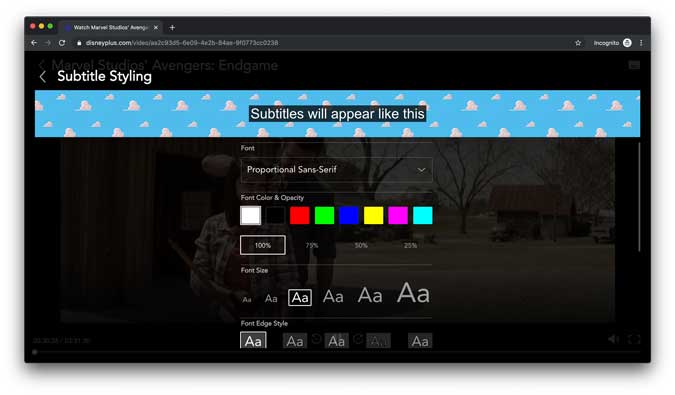 adjust the subtitles on the Chrome browser according to your needs