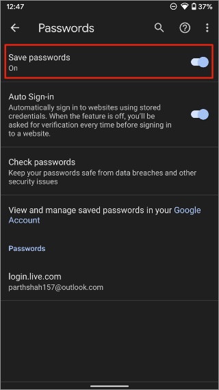 disable save passwords