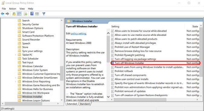 Disabling software installation using group Policy 